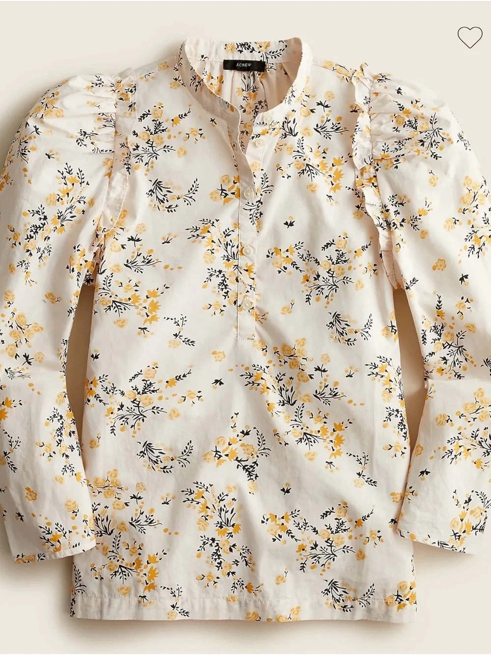 J. Crew Cream Popover Blouse with Yellow and Black Floral Print
